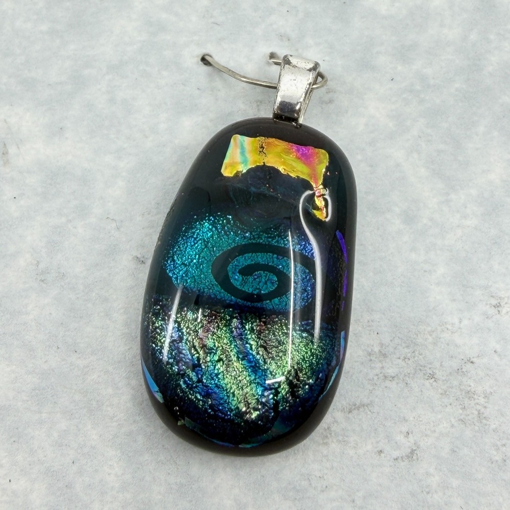Sunlight Artglass Black Dichroic Spiral Glass Pendant Alaska Artisan Jewelry